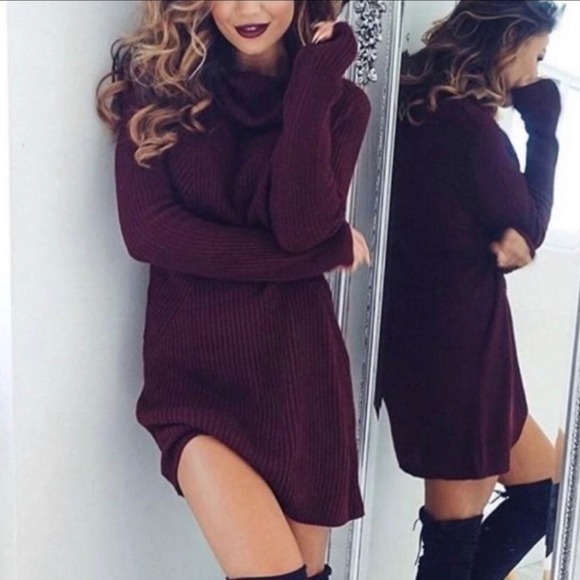 Madewell 100% Merino Wool Turtleneck Sweater Dress In Burgundy, Size Large - Picture 2 of 4
